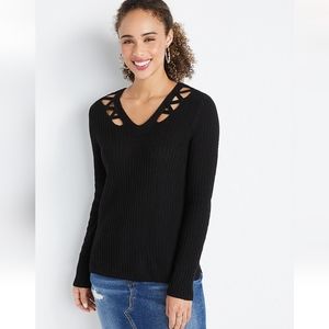 COPY - NWT Maurice's Strappy V-Neck Black Sweater